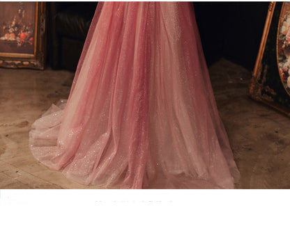 Evening Female Toast Dress Red Bridal Dinner Tube Top Long Dress Host Fairy Spirit