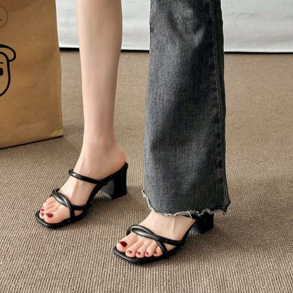 French One-piece High-heeled Sandals, Women&