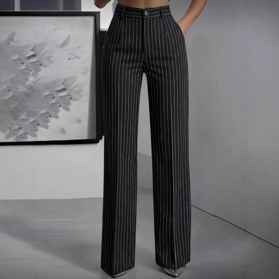 Versatile And Minimalist Striped High Waisted Straight Leg Women&