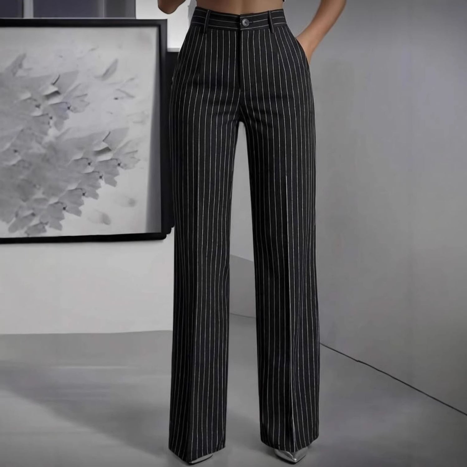Versatile And Minimalist Striped High Waisted Straight Leg Women&