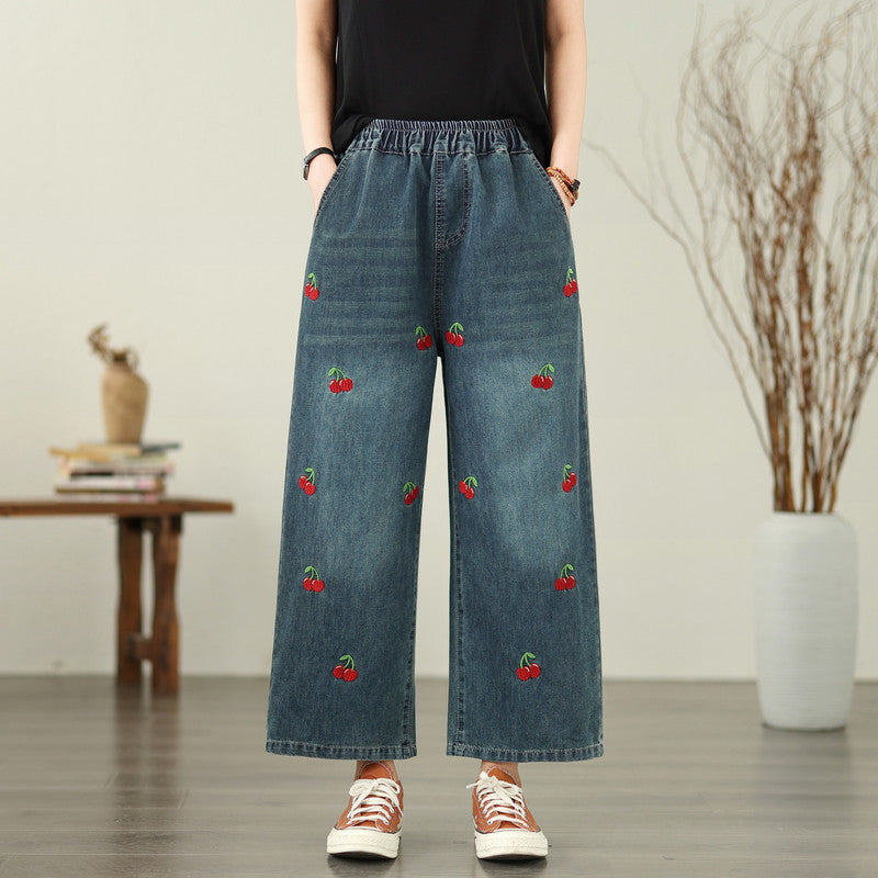 Embroidered Butterfly Loose Denim Jeans Women&