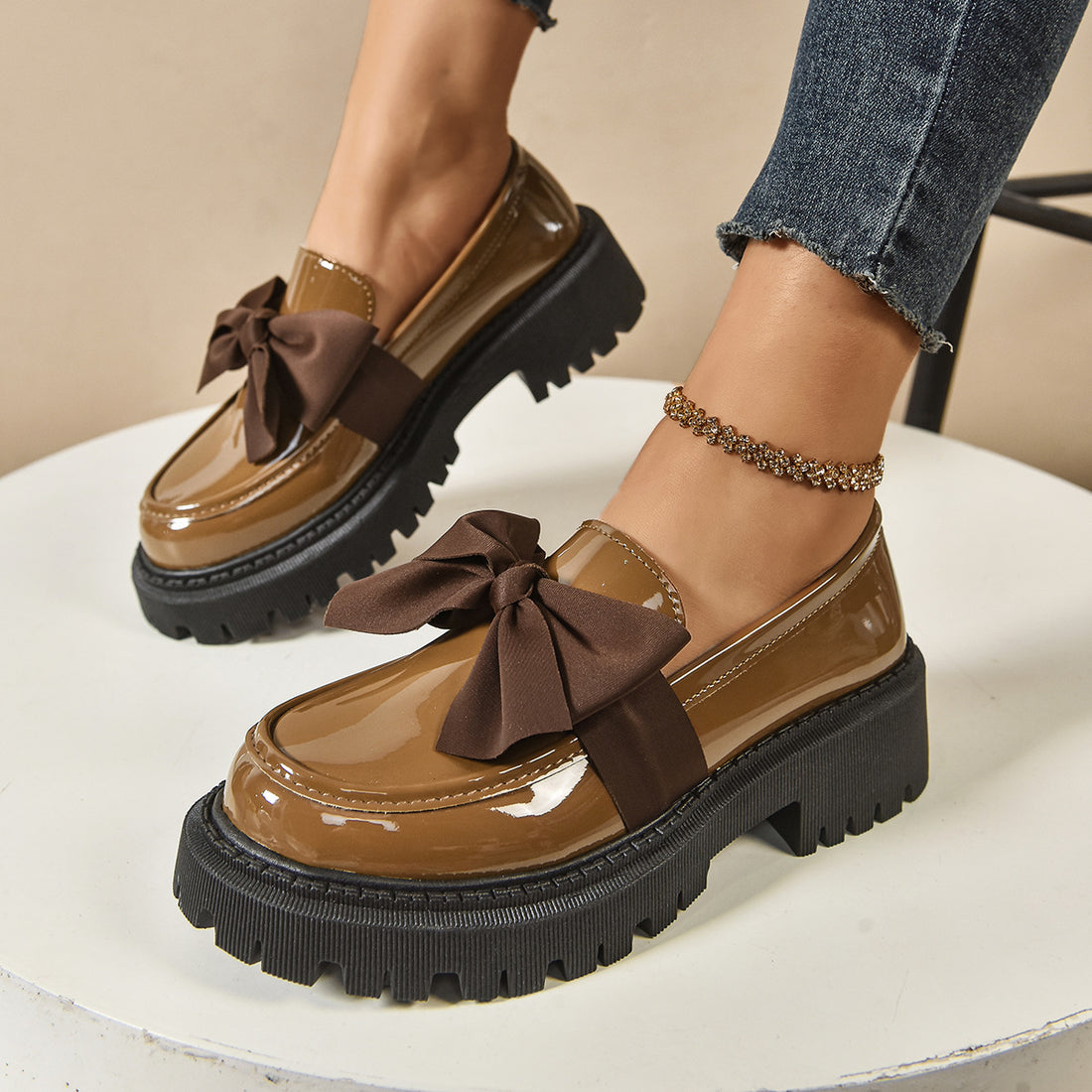 Bow-tie Loafer Shoes For Women Vintage Style