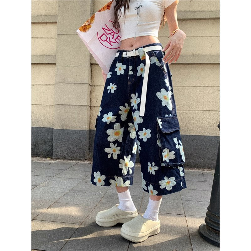 Summer Loose-fitting Figure-flattering Mid-length Wide-leg Pants