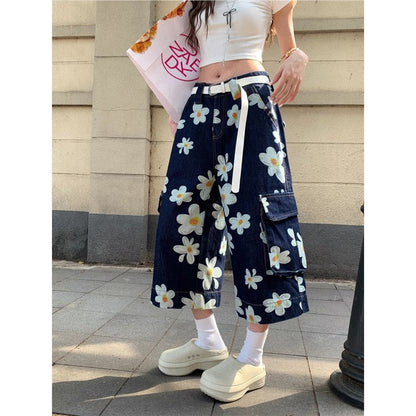 Summer Loose-fitting Figure-flattering Mid-length Wide-leg Pants