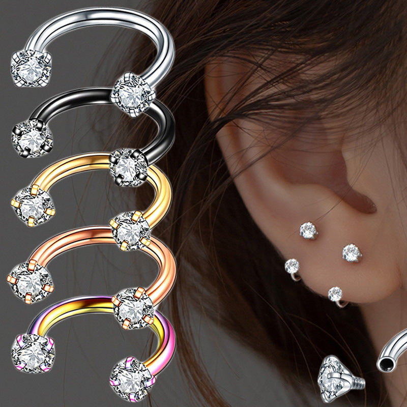 Stainless Steel Hoop Earrings With Diamond-encrusted Zircon Studs For Cartilage Piercings