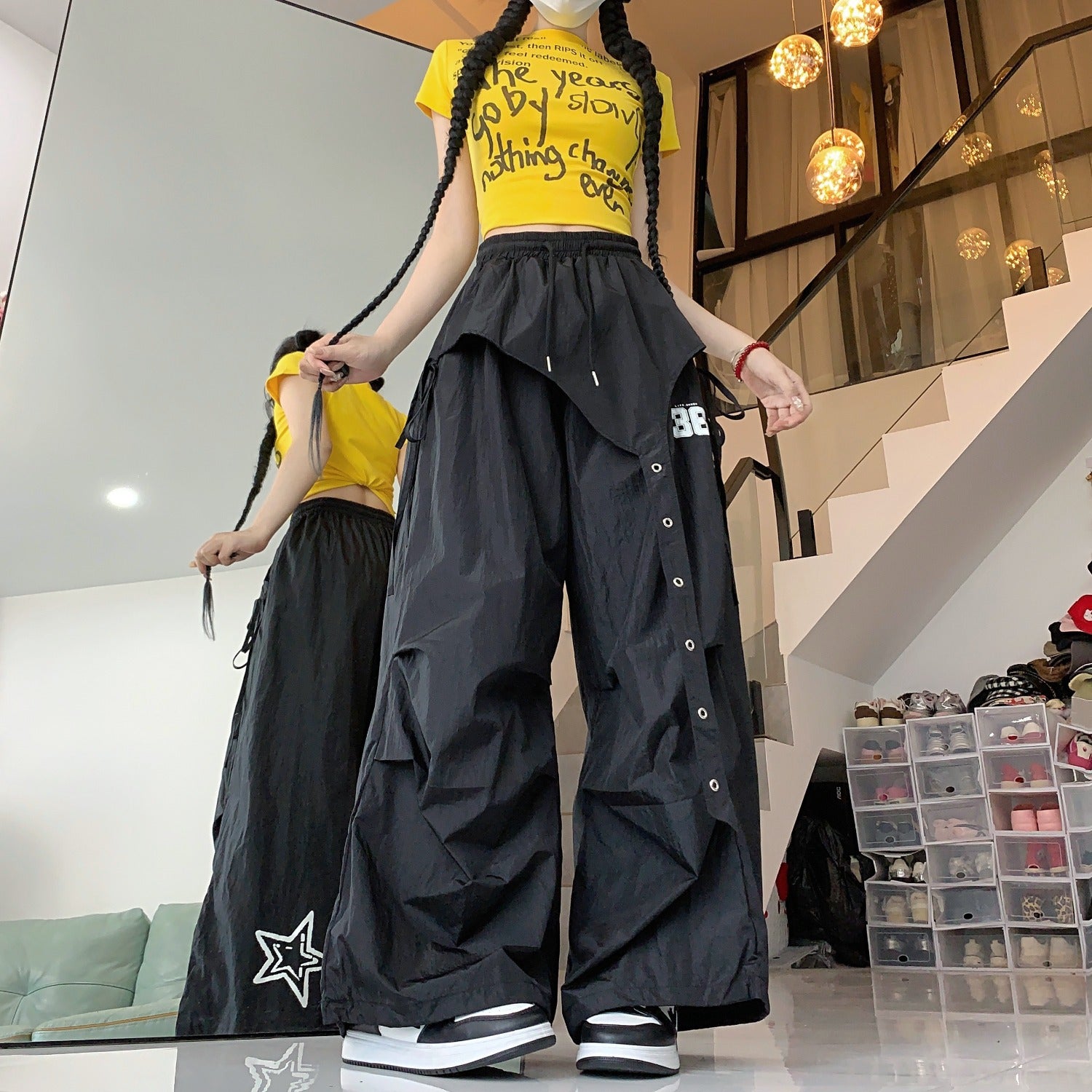 American-style Hip-hop Quick-dry Wide-leg Pants Women&