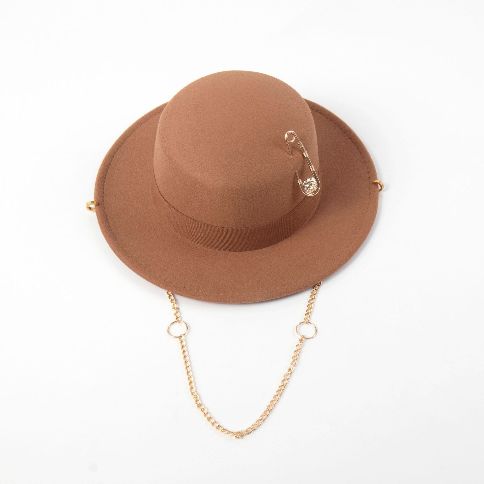 Female Felt Cap Pin Chain Decoration Flat Top Hat