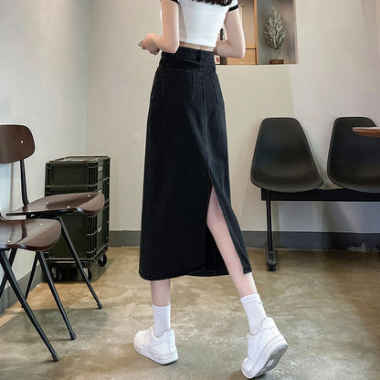 Female Casual Mid Length High Waist Slimming A-line Skirt