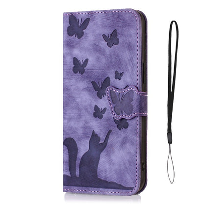 Butterfly Cat Embossed Phone Leather Case