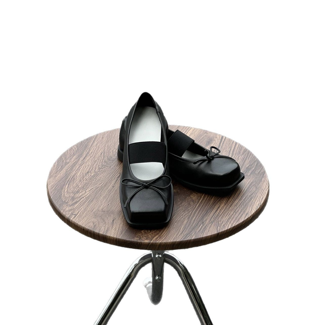 Bow-Knot Genuine Leather Ballet Flats With Thick Soles