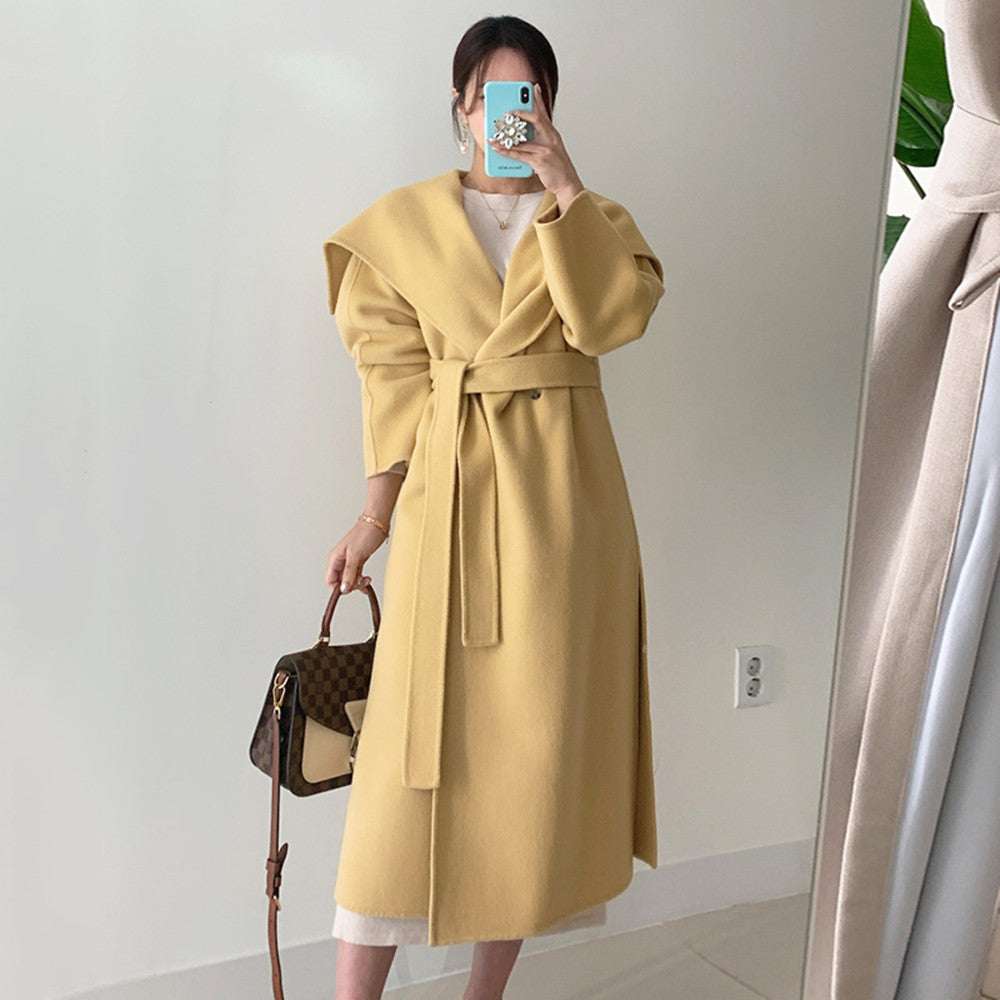 Large Lapel, One Button Lace Up Waist, Thin Coat