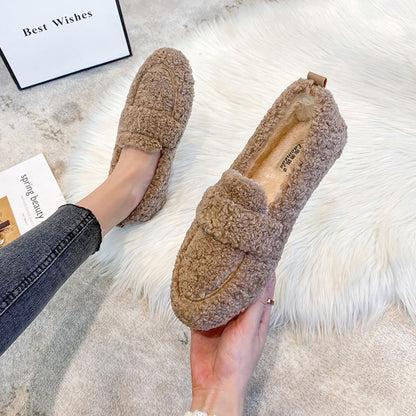 Winter Plush Flats Shoes Ins Fashion Slip On Loafers Women&