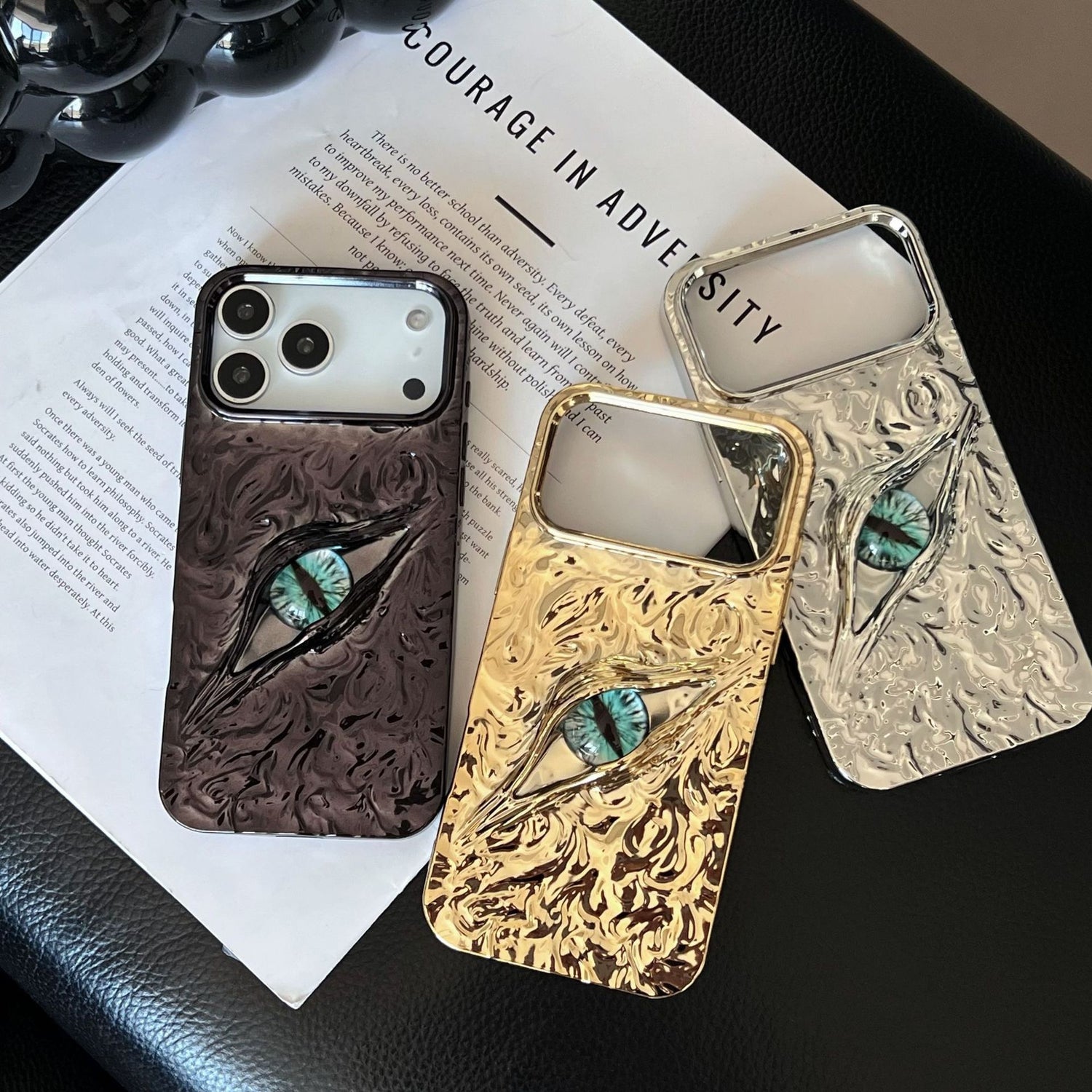 High-grade Electroplated Tin Paper Pattern Stereo Eyes Phone Case