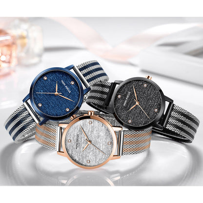 Silk Dial Diamond-encrusted Mesh Strap Watch