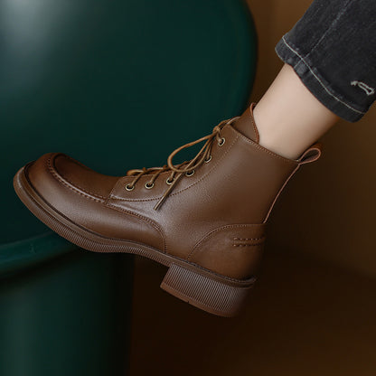 Shoes Big Toe Low Heel Martin British Lace-up Ankle Boots Single-layer Boots