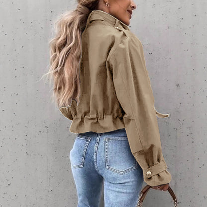 Single-breasted Zipper Short Casual Long Sleeve Coat
