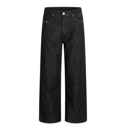 Spring Autumn High-End Relaxed Straight-Leg Denim Jeans With Rivets And Star Details
