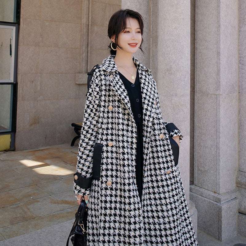 Retro Black Woolen Coat Waist Was Thinner
