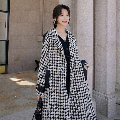 Retro Black Woolen Coat Waist Was Thinner