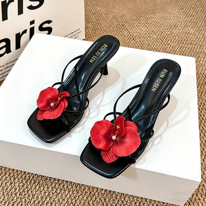 Niche Flower Slippers, Comfortable Square Toe