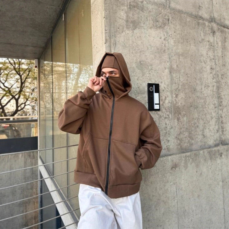 Double-layer Masked Hooded Loose Zip Men&