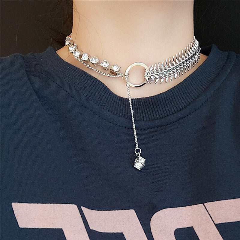 Metal Wheat Ear Zircon Ball Tassel Ring Clavicle Chain