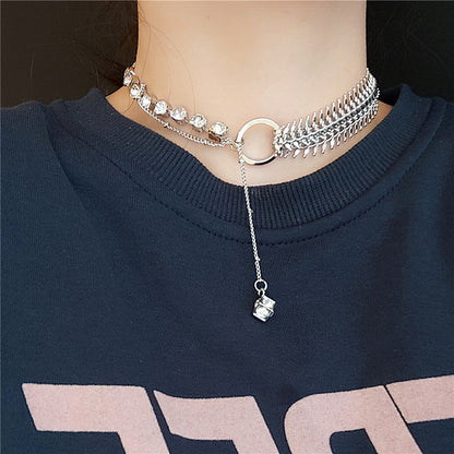 Metal Wheat Ear Zircon Ball Tassel Ring Clavicle Chain