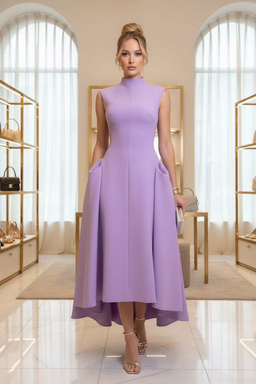 Elegant Sleeveless Crew-neck Maxi Dress For Lady