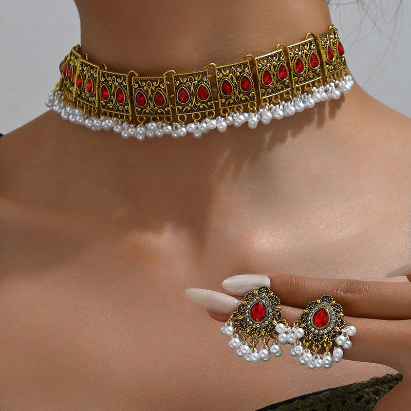 Vintage Peacock Wings Drop Ear Exaggerated Necklace Eardrop Jewelry Suit