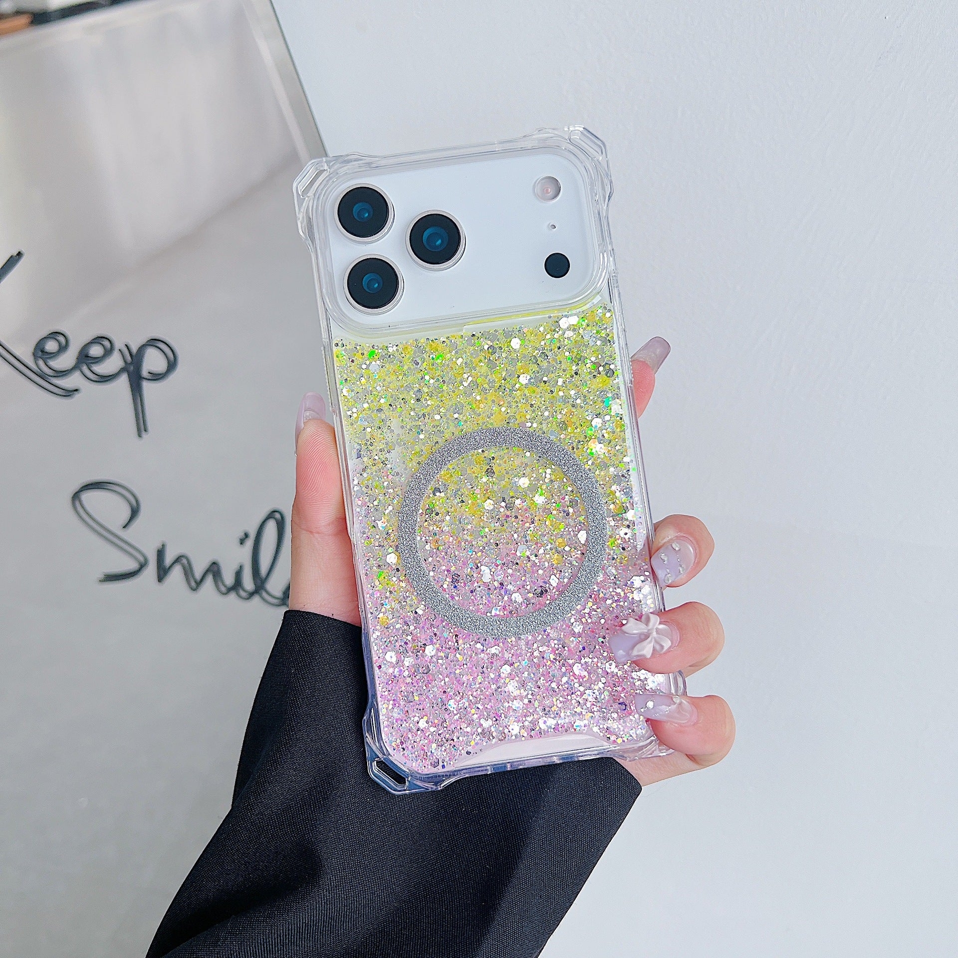 Applicable To IPhone16pro Glitter Magnetic Drop-resistant Phone Case