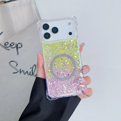 Applicable To IPhone16pro Glitter Magnetic Drop-resistant Phone Case