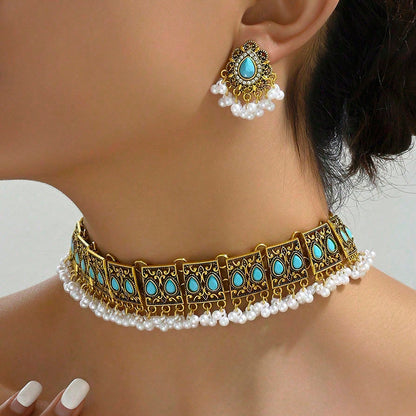 Vintage Peacock Wings Drop Ear Exaggerated Necklace Eardrop Jewelry Suit