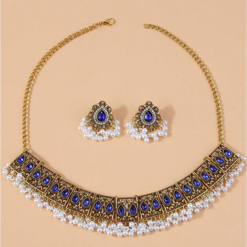Vintage Peacock Wings Drop Ear Exaggerated Necklace Eardrop Jewelry Suit