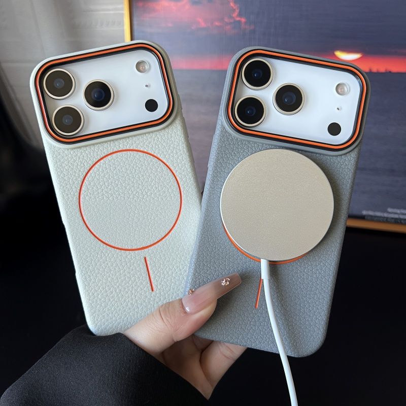 Applicable To 17Promax Phone Case Magnetic Ring Litchi Pattern 1615