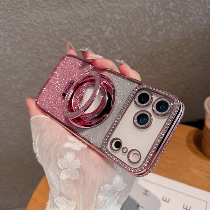 Phone Case Edge Diamond Magnetic Quicksand Bracket Drop-resistant Protective Cover