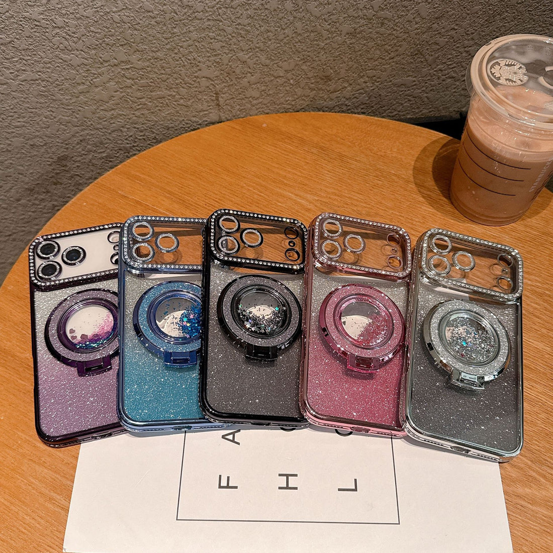 Phone Case Edge Diamond Magnetic Quicksand Bracket Drop-resistant Protective Cover