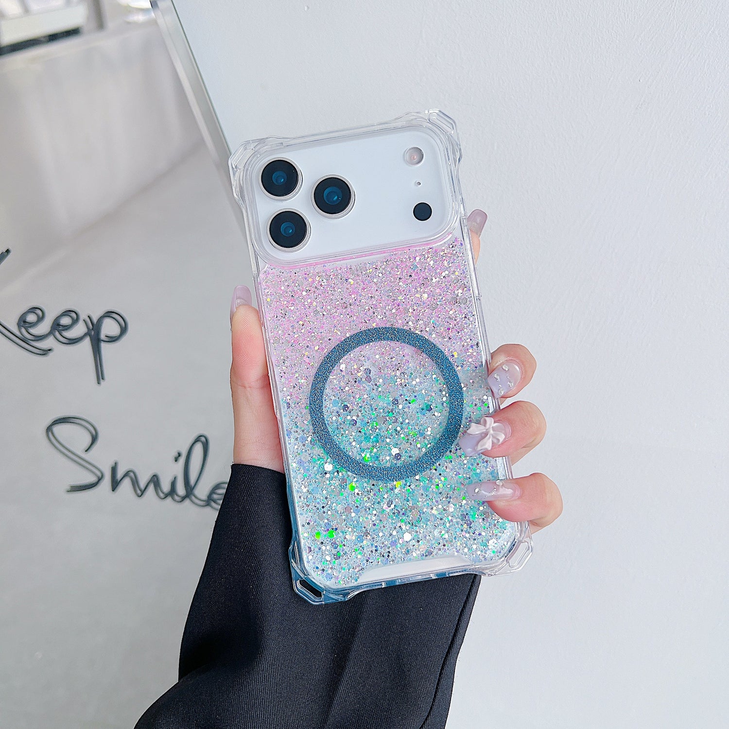Applicable To IPhone16pro Glitter Magnetic Drop-resistant Phone Case