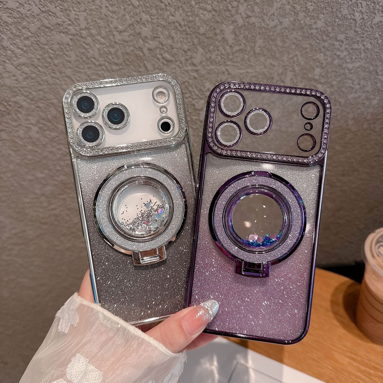 Phone Case Edge Diamond Magnetic Quicksand Bracket Drop-resistant Protective Cover