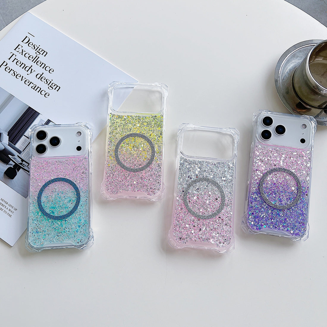 Applicable To IPhone16pro Glitter Magnetic Drop-resistant Phone Case