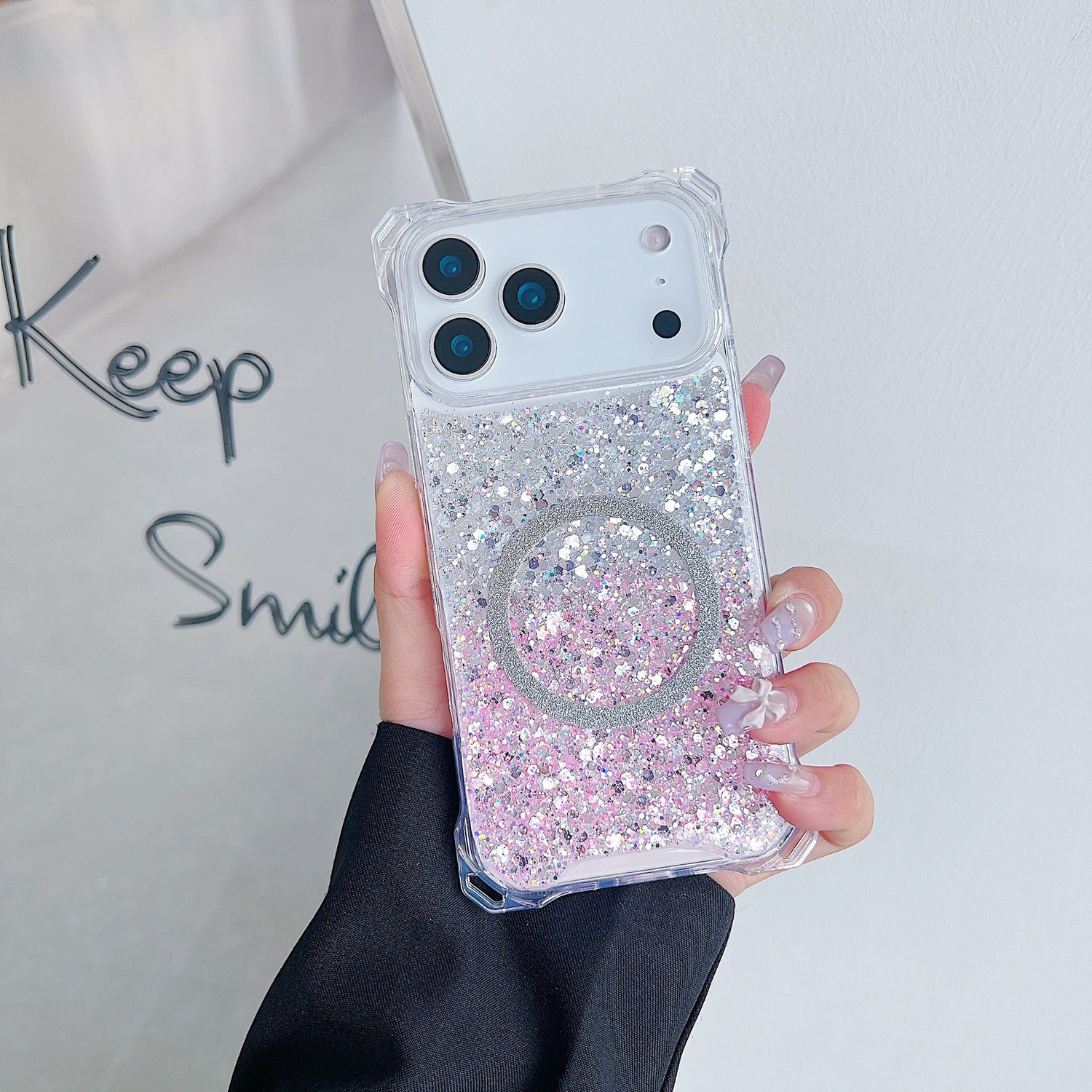 Applicable To IPhone16pro Glitter Magnetic Drop-resistant Phone Case