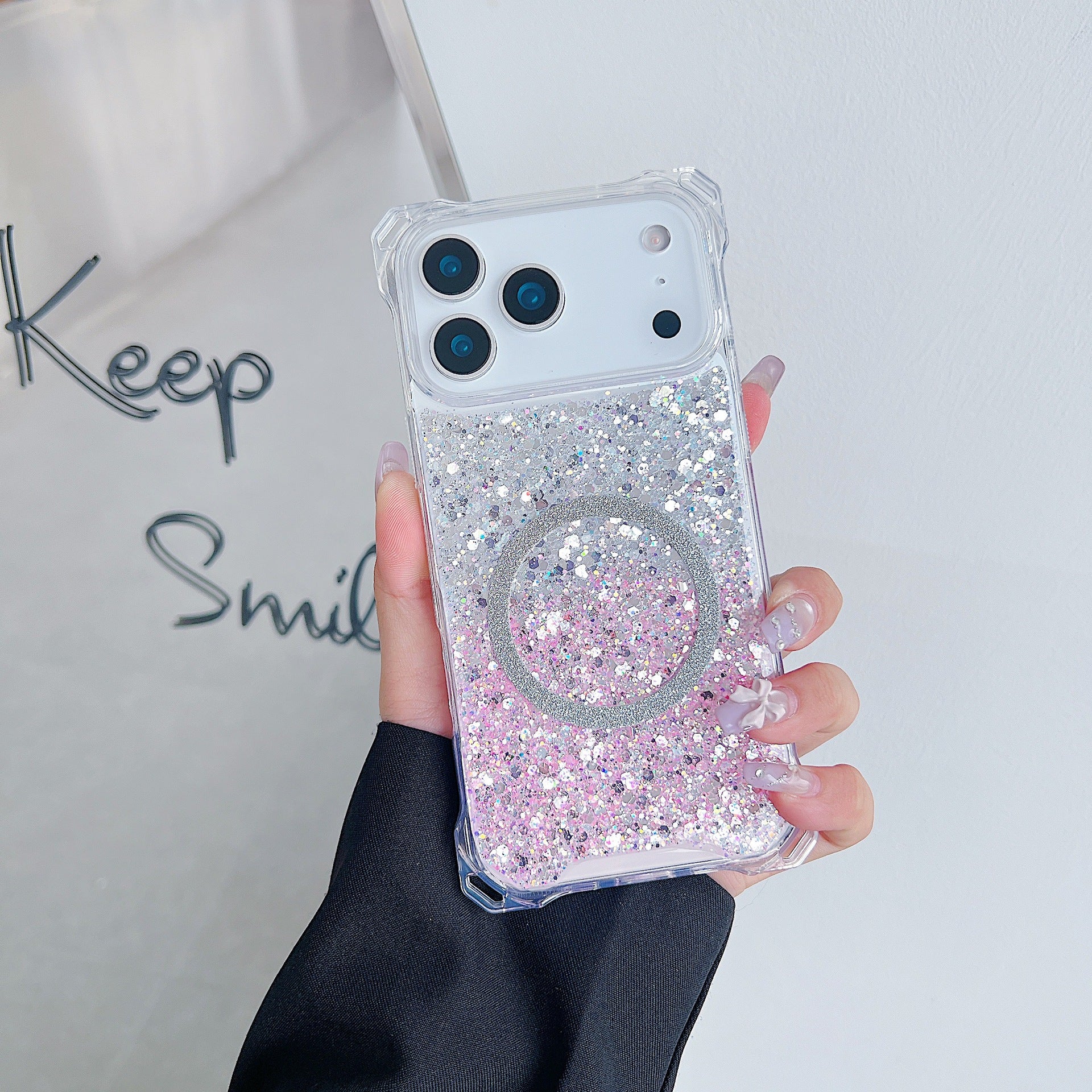 Applicable To IPhone16pro Glitter Magnetic Drop-resistant Phone Case