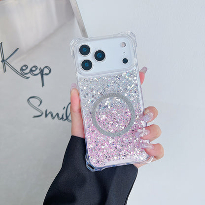 Applicable To IPhone16pro Glitter Magnetic Drop-resistant Phone Case