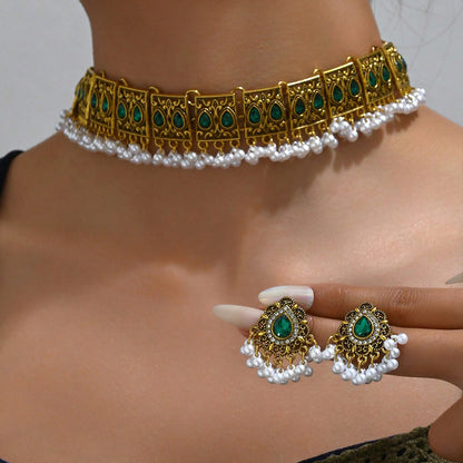 Vintage Peacock Wings Drop Ear Exaggerated Necklace Eardrop Jewelry Suit