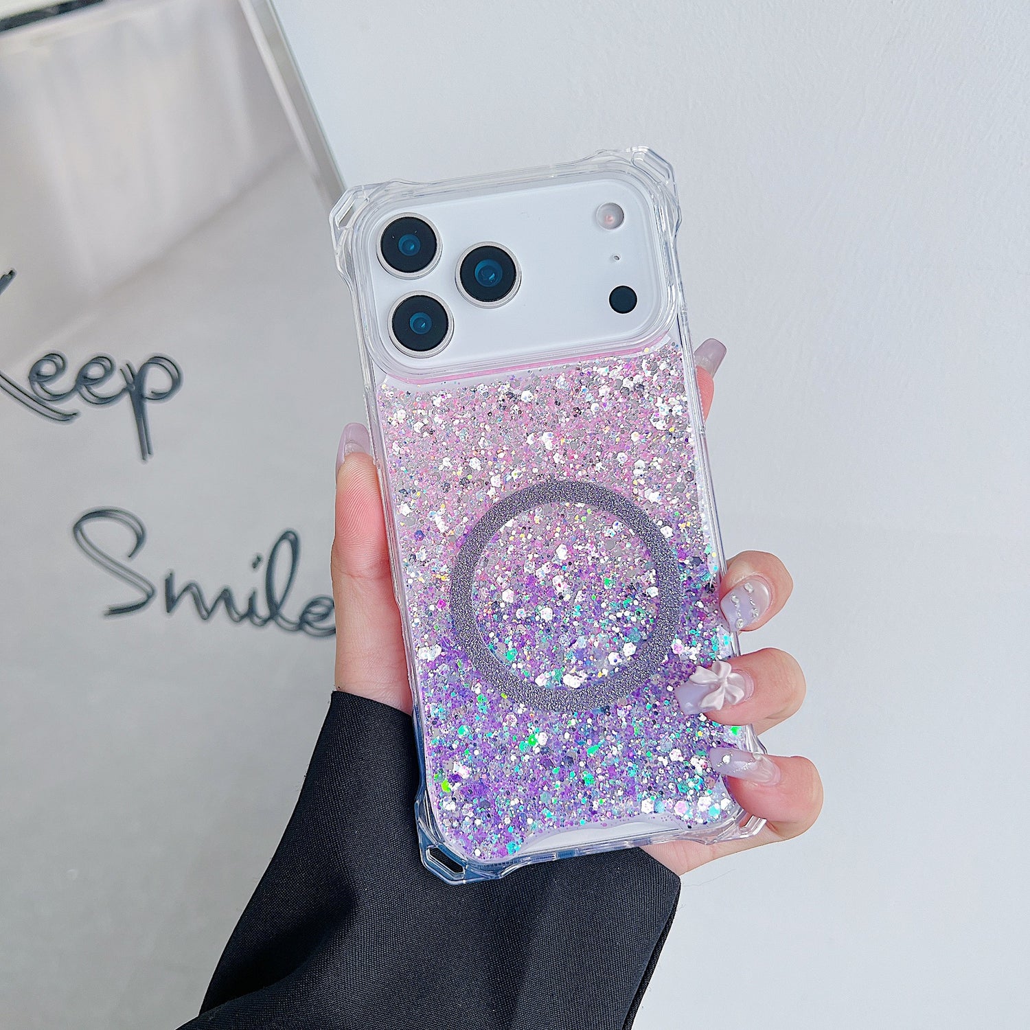 Applicable To IPhone16pro Glitter Magnetic Drop-resistant Phone Case