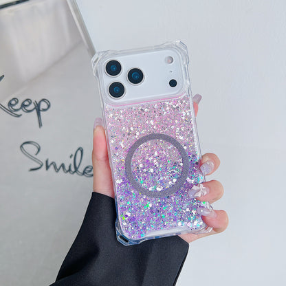 Applicable To IPhone16pro Glitter Magnetic Drop-resistant Phone Case