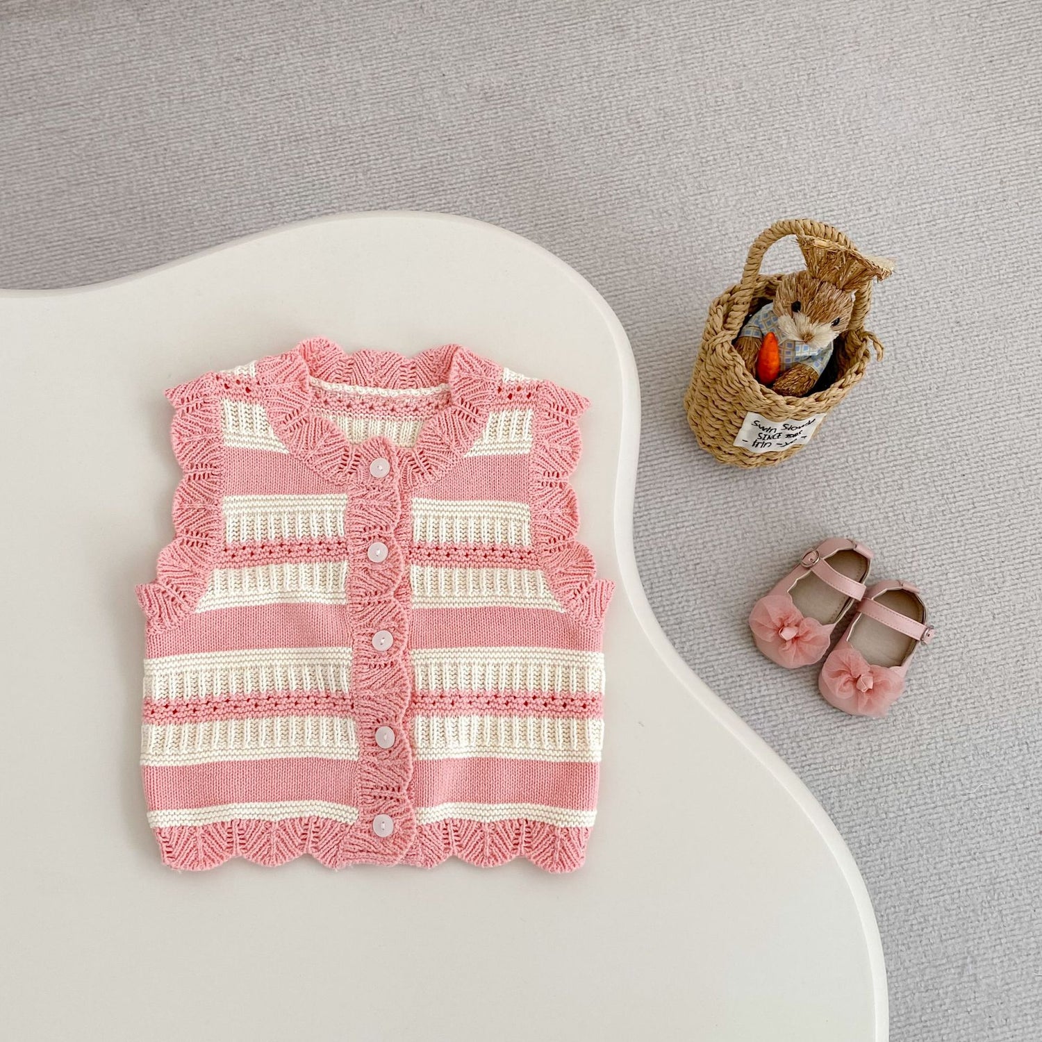 Baby Cotton Yarn Striped Knitted Cardigan Vest
