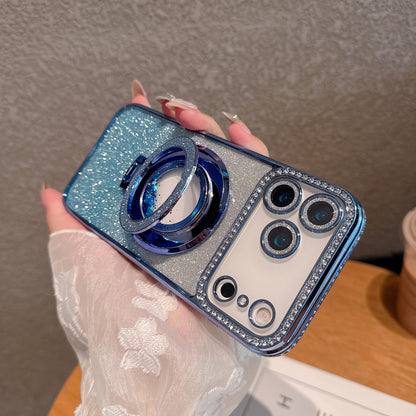 Phone Case Edge Diamond Magnetic Quicksand Bracket Drop-resistant Protective Cover