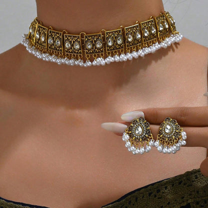Vintage Peacock Wings Drop Ear Exaggerated Necklace Eardrop Jewelry Suit