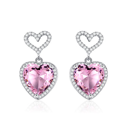 New Light Luxury Premium Feeling Pink Crystal Heart Earrings For Women Girls Niche Design Earrings Birthday Jewellery Gift