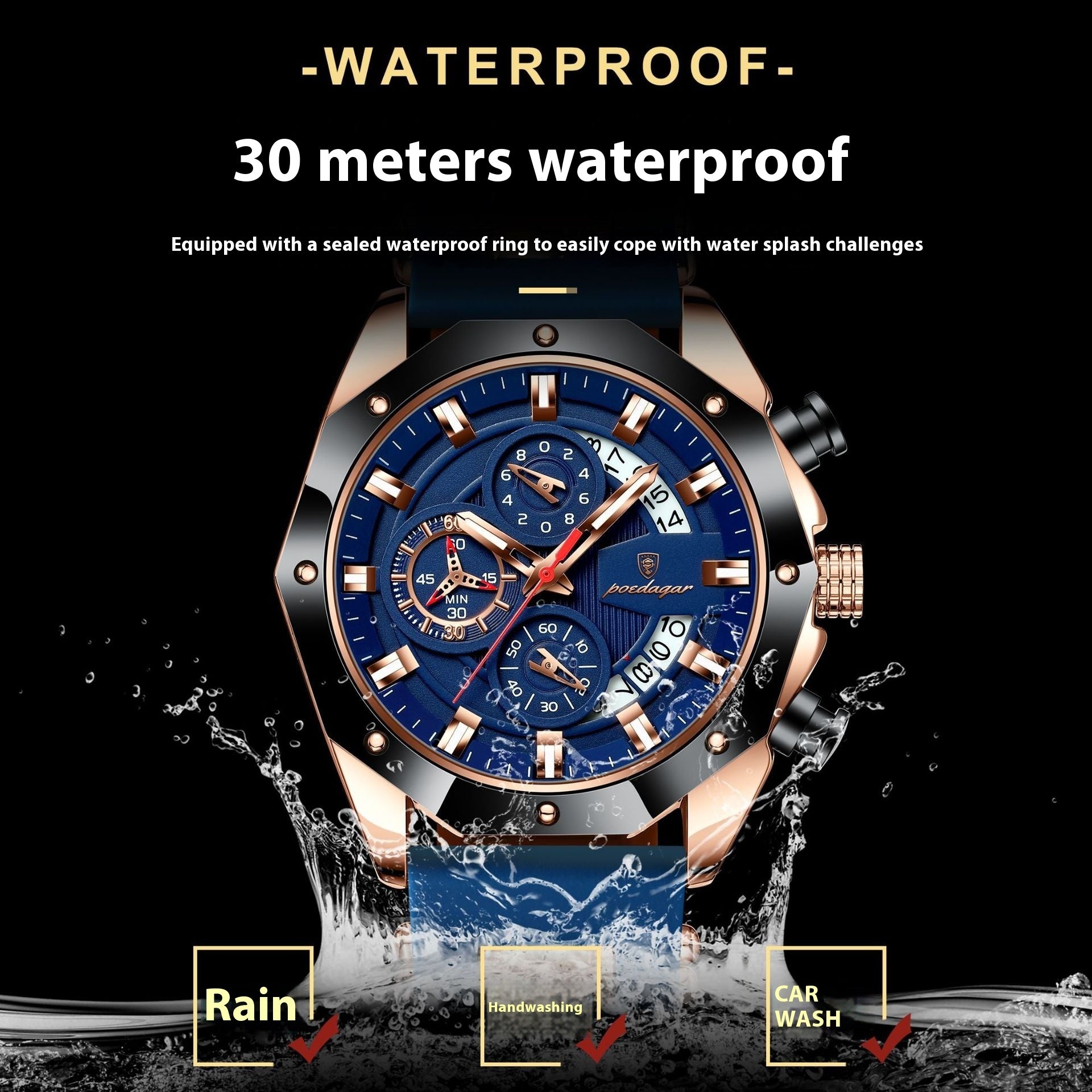 Silicone Band Multi-function Chronograph Men&